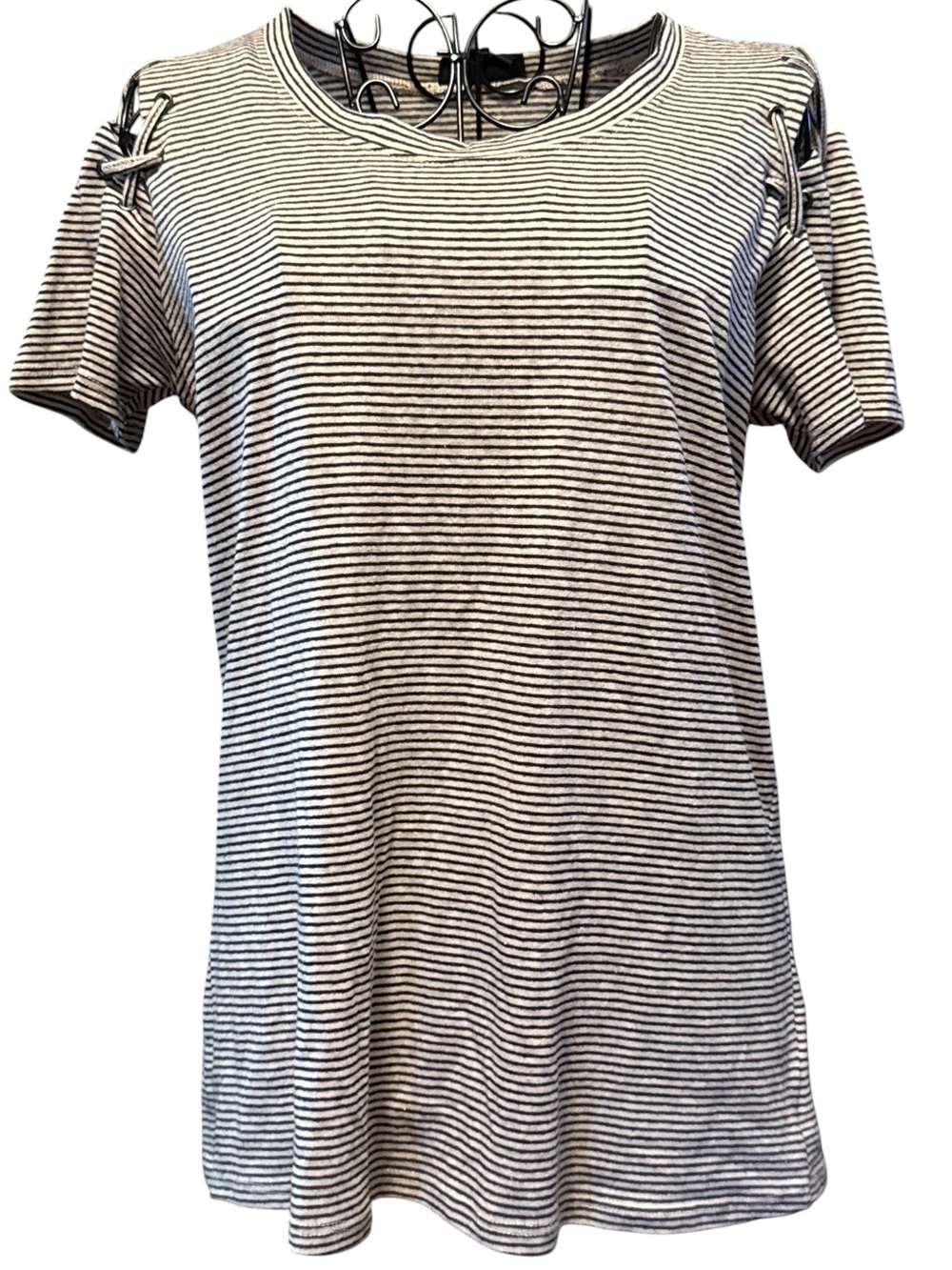 Jessica Simpson Black and White Striped Short Sleeve Top